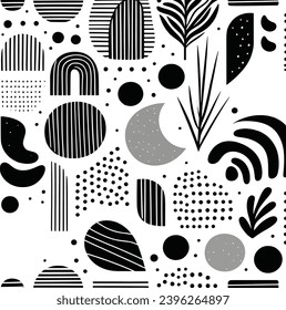 Hand drawn minimal abstract organic shapes pattern