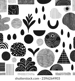 Hand drawn minimal abstract organic shapes pattern