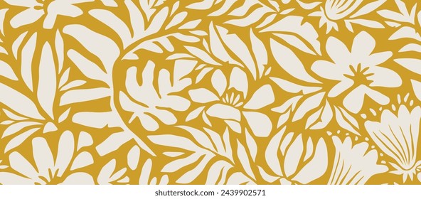 Hand drawn minimal abstract organic flower and leaf leaves plant shapes pattern Seamless.