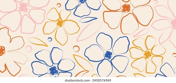 Hand drawn minimal abstract organic shapes pattern. Cute botanical shapes, random childish doodle cutouts of tropical leaves, flowers and branches, decorative abstract art vector illustration.