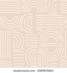 Hand Drawn Minimal Abstract Seamless Pattern. Contemporary Print Design with Hand Drawn Geometric Texture Grunge Style. Fashionable Template for Modern Design, Fabric, Patterns, Textile. Not AI