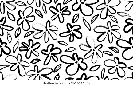 Hand Drawn Minimal Abstract Seamless Pattern. Contemporary Print Design with Hand Drawn Floral Texture Grunge Style. Fashionable Template for Modern Design, Fabric, Patterns, Textile. Not AI