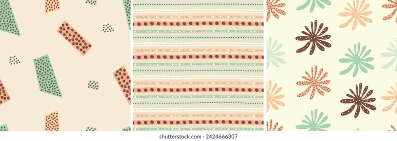 Hand drawn minimal abstract shapes pattern. Sets of modern seamless pattern. Fashionable template for design.