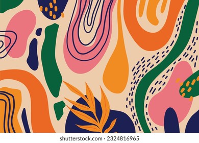 Hand drawn minimal background. Flowers and organic shapes background, banner, wallpaper and cards