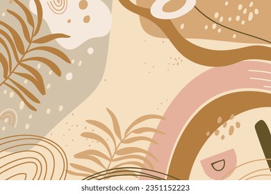 Hand drawn minimal background. Flowers and organic shapes background, banner, wallpaper and cards.