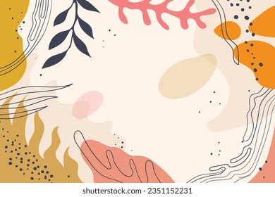 Hand drawn minimal background. Flowers and organic shapes background, banner, wallpaper and cards.