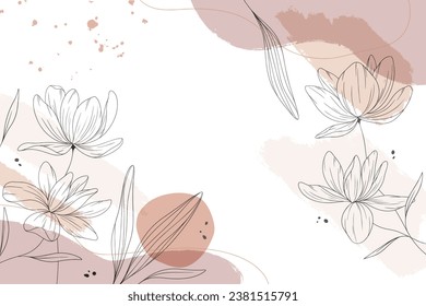 La mano dibujó un fondo mínimo. fondo de doodle abstracto de acuarela. Flores, hojas y formas orgánicas fondo, banner, papel pintado y tarjetas.