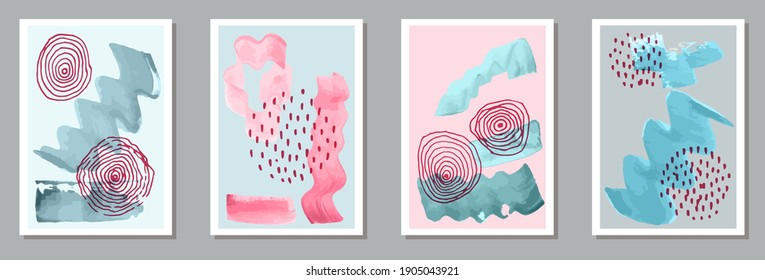 Colección vectorial de banners mínimos dibujados a mano. Acuarela mancha fondo. Marcos de estilo nórdico. Decoración acogedora. Elementos de trazo de pincel.