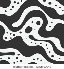 Hand drawn minimal black and white abstract shapes seamless pattern