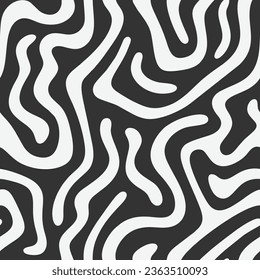 Hand drawn minimal black and white abstract shapes seamless pattern