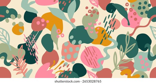 Mão desenhado minimamente brilhante formas abstratas padrão. Design para decoração de parede, cartão postal, cartaz, brochura