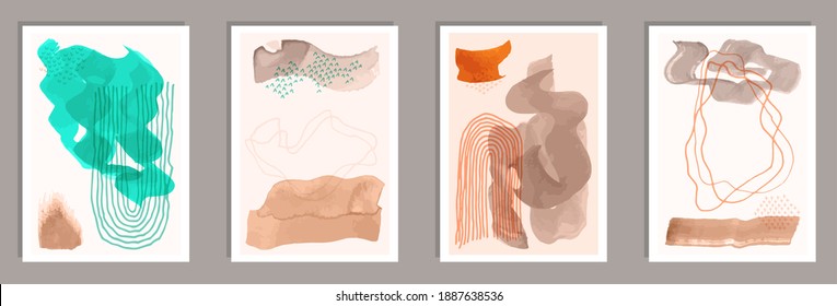 Hand drawn minimal canvas vector set. Watercolor splats shapes. Chinese style frames. Cool banner layouts. Doodle elements.