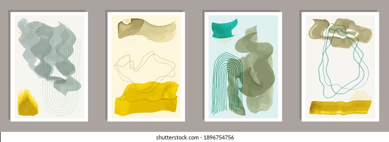 Conjunto de vectores de lienzo mínimo dibujado a mano. Collage de salpicaduras de color de agua. Diseño de estilo chino. Elegante decoración casera. Elementos resquebrajadores.