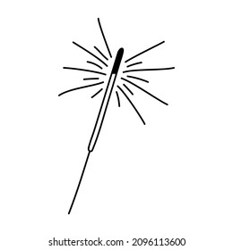 Hand drawn minimal cartoon illustration of outline sparkler firework. Cute doodle simple bengal fire line art. Flat vector pyrotechnics, festive, celebration sticker, icon or print. Isolated.