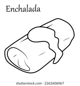 Hand drawn minimal flat Mexican enchiladas outline vector illustration. Drawn Latin American cuisine