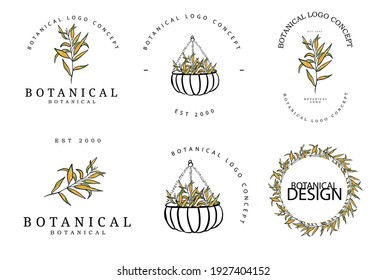 Hand drawn minimal floral botanical classic logo design template