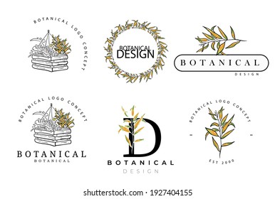 Hand drawn minimal floral botanical classic logo design template