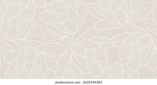 Hand Drawn Minimal Floral Seamless Pattern. Flowers Contemporary Print Design with Line Art Texture Grunge Style. Fashionable Template for Modern Design, Fabric, Patterns, Textile. Not AI