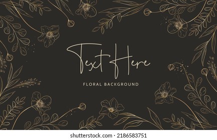 Hand drawn minimal gold floral background template