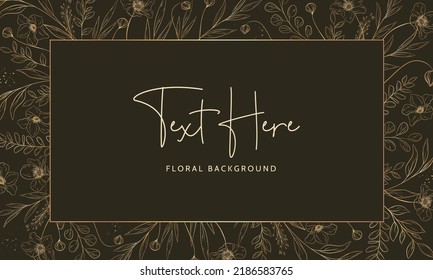 Hand drawn minimal gold floral background template