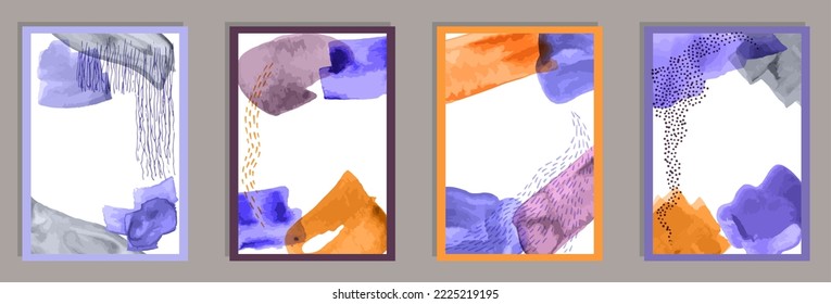 Colección vectorial de afiches mínimos dibujados a mano. Collage de manchas acuáticas. impresiones de estilo años 60. Excelentes diseños de banners. Elementos Doodle.