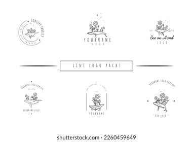 Hand drawn minimal simple black and white daisy flower line logo vector style design bundle