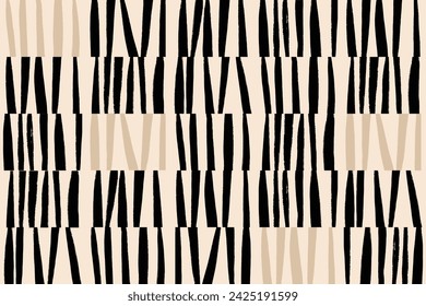 Hand drawn minimal stripes seamless pattern design. Abstract lines motif vector. Exotic boho brush strokes on pastel beige background.