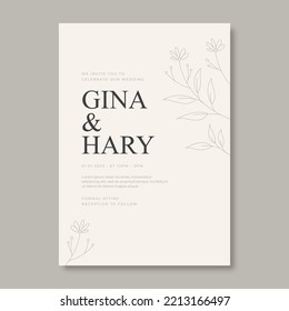 Hand drawn minimal wedding invitation. Wedding invitation concept. Floral poster, invite. Vector decorative greeting card, invitation design background