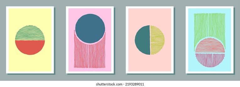 Colección vectorial de lienzo minimalista dibujada a mano. La acuarela oscila la textura. Diseño de estilo años 60. Elegantes plantillas de afiches de oficina. Elementos Doodle.