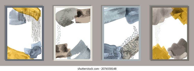 Tapas minimalistas dibujadas a mano para la colección vectorial. Formas de manchas de color de agua. marcos de estilo de los años 50. Buenos modelos de decoración casera. Elementos Doodle.