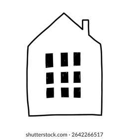 Hand drawn minimalist house outline drawing, vector illustration isolated on white background. Cute doodle of simple house.