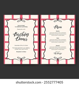 Hand drawn minimalist invitation dinner menu template design for valentine, birthday or wedding