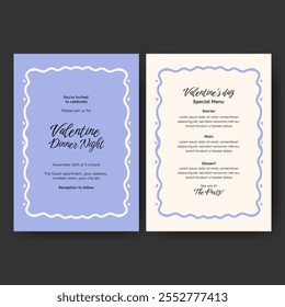 Diseño de Plantilla de menú de cena minimalista dibujado a mano para San Valentín, cumpleaños o boda