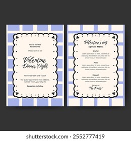 Hand drawn minimalist invitation dinner menu template design for valentine, birthday or wedding