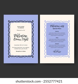 Hand drawn minimalist invitation dinner menu template design for valentine, birthday or wedding