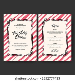 Hand drawn minimalist invitation dinner menu template design for valentine, birthday or wedding