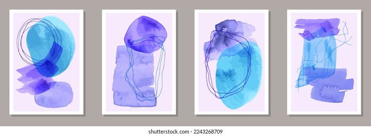 Handgezeichnete minimalistische Poster-Vektorgrafik. Die Aquarellfarbe spritzt Formen aus. Design im Stil der 50er Jahre. Stilvolle Kunstwerke. Scribble-Elemente.