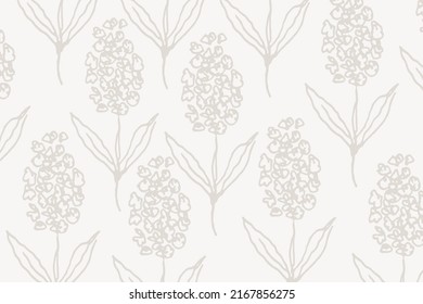 Hand drawn minimalist silhouette flower elements seamless pattern. Tropical plant branch for wallpaper, logo, t-shirt, invitation, print, poster, stickers, pattern, textile, fabric, backdrop.