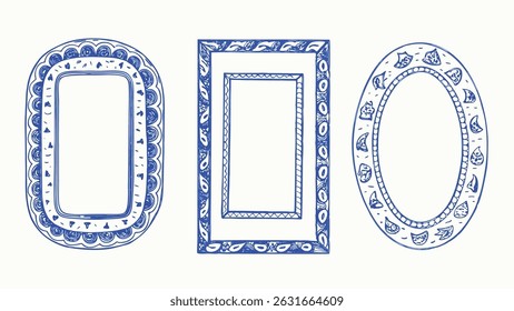 Mão desenhada minimalista estilo carimbo molduras doodles e bordas perfeitas para projetos de design que precisam de um vintage ou toque rústico