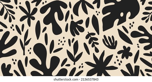 Hand Drawn Minimalistic Abstract Organic Plant Shapes On Isolated Background. Collage Modern For Print. Fashionable Template For Design .unusual Doodle Art Matisse Style Hand Drawn