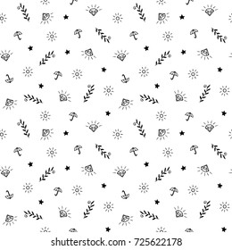 Hand drawn minimalistic black and white pattern, cute pop fashion elements