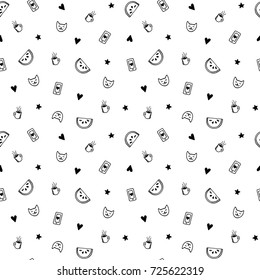 Hand drawn minimalistic black and white pattern, cute pop fashion elements