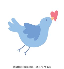 hand drawn minimalistic blue bird with a heart in its beak