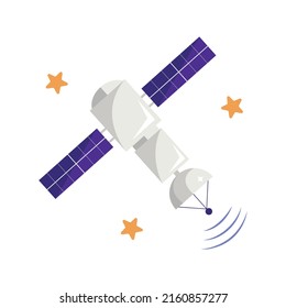 Hand drawn minimalistic satellite, isolated vector illustration in flat style