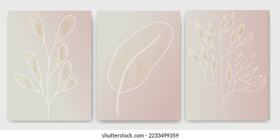 Hand drawn minimalistic vector flowers and branches. Set of trendy posters with plants on a beige background. Linear modern art. Botanical posters in boho style. Flower bouquets in one line style