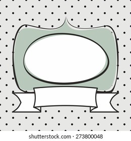 Hand drawn mint green vector frame on polka dots grey background