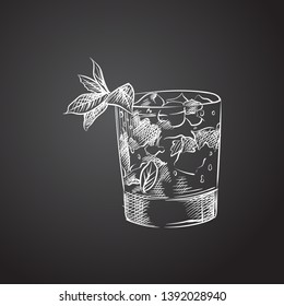 Hand Drawn Mint Julep Sketch Symbol. Vector Old Fashioned Element In Trendy Style.