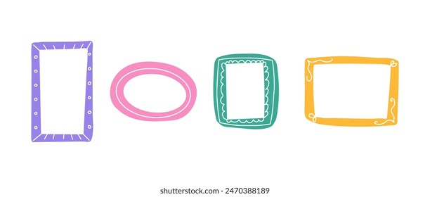Hand drawn mirror, picture frames. Doodle decorative photo frame collection. Different shapes vintage borders design. Vector illustration isolated on white background