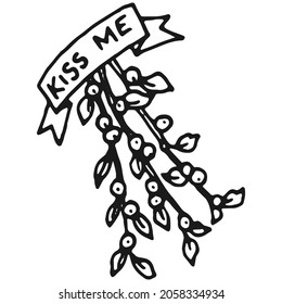 hand drawn mistletoe branches in doodle style