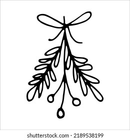 Hand drawn mistletoe doodle vector illustration isolated on white background